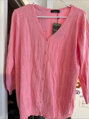 Pink V-Neck Button-Front Cardigan Sweater